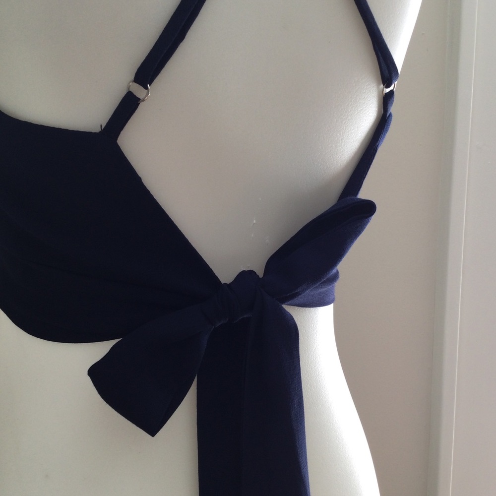 Aqua Pleated Halter Top Navy - Picture 4 of 6